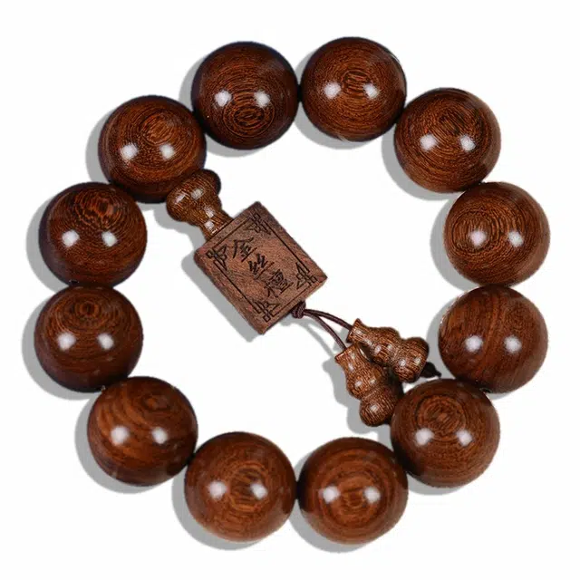 琉堇 中式创意方牌吊坠佛珠 国风精品老料木质串珠 解压盘玩念珠 指尖玩具 木作 手串 男女同款情侣款 金丝檀木