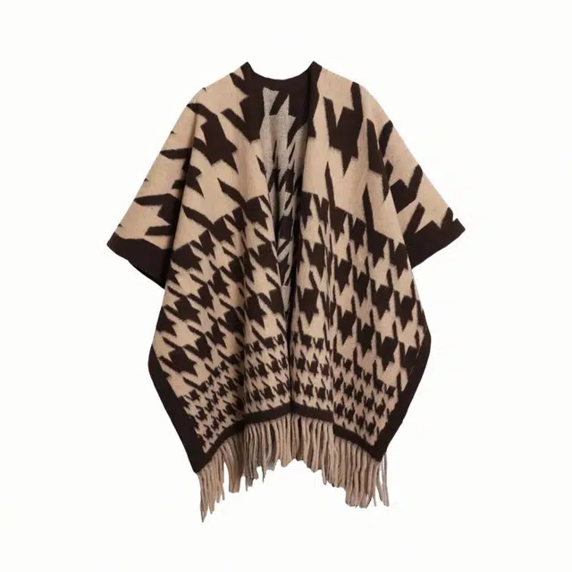 北极绒 时尚千鸟格流苏百搭高级感洋气保暖外搭暖糯亲肤 聚酯纤维 披肩 男女同款情侣款