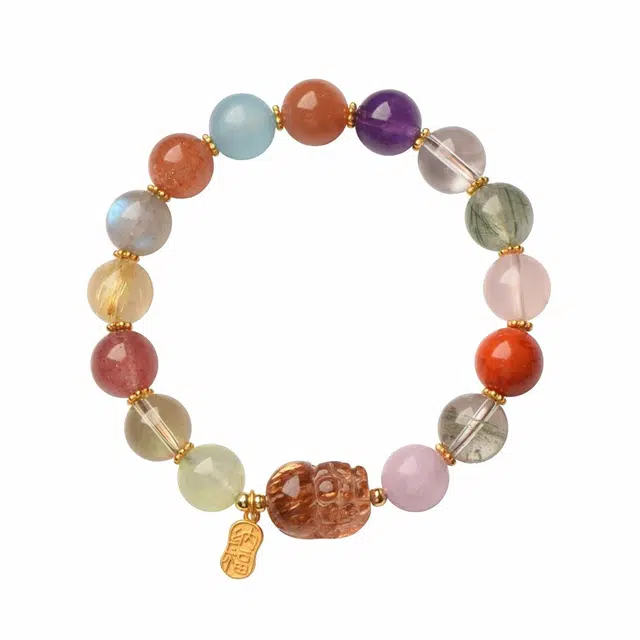 一世倾 招财转运 轻奢风多宝黑金超七貔貅甜美可爱大气简约单圈日常通勤百搭款好运天然 多色水晶 手串 男女同款情侣款