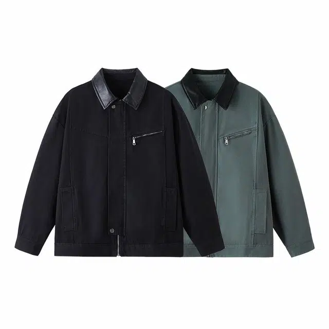 雅鹿 美式复古纯棉工装翻领时尚宽松休闲夹克外套 男女同款