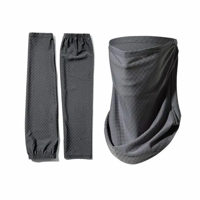 南极人 夏季防紫外线骑行脸罩冰袖两件套冰丝袖套遮脖子口罩全脸户外骑车钓鱼运动登山装备遮阳透气薄款 挂耳 防晒面罩 男款