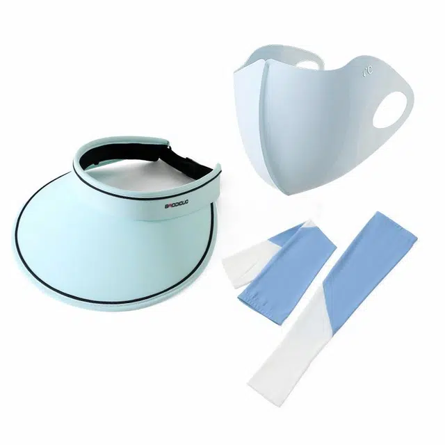 高颜值组合 浪莎 夏帽子口罩冰袖三件套钓鱼开车骑行登山全面防护防紫外线空顶太阳帽遮阳面巾透气速干袖套薄款 聚酯纤维 防晒面罩 女款