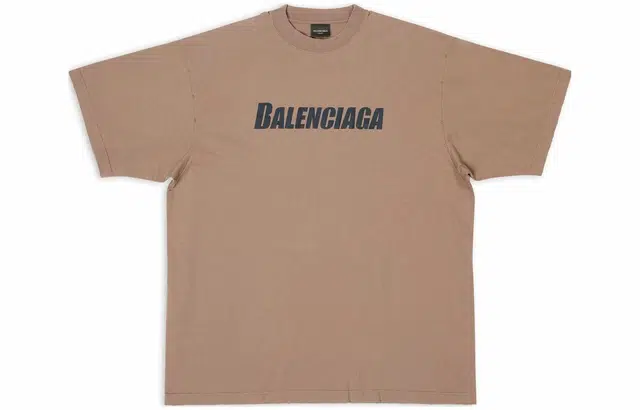 Balenciaga SS23 Distressed Logo T-Shirt Light Brown