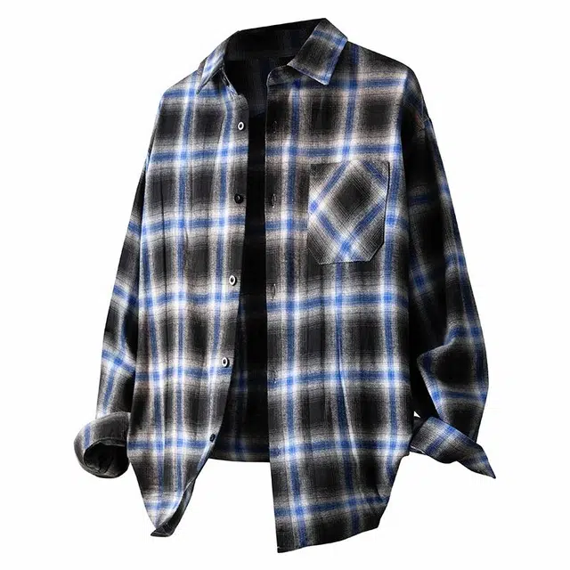 雅鹿 美式复古不规则嘻哈翻领高街港风宽松学院风青少年时尚长袖衬衣夹克 男女同款