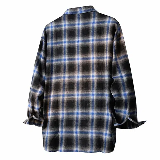 雅鹿 美式复古不规则嘻哈翻领高街港风宽松学院风青少年时尚长袖衬衣夹克 男女同款