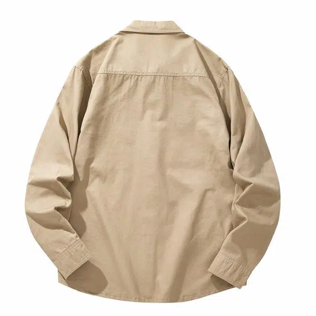 雅鹿 工装长袖衬衫男士衬衣宽松复古纯棉长袖衬衫男大码休闲男夹克 男款