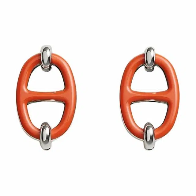 Hermes Classic Palladium Earrings Orange