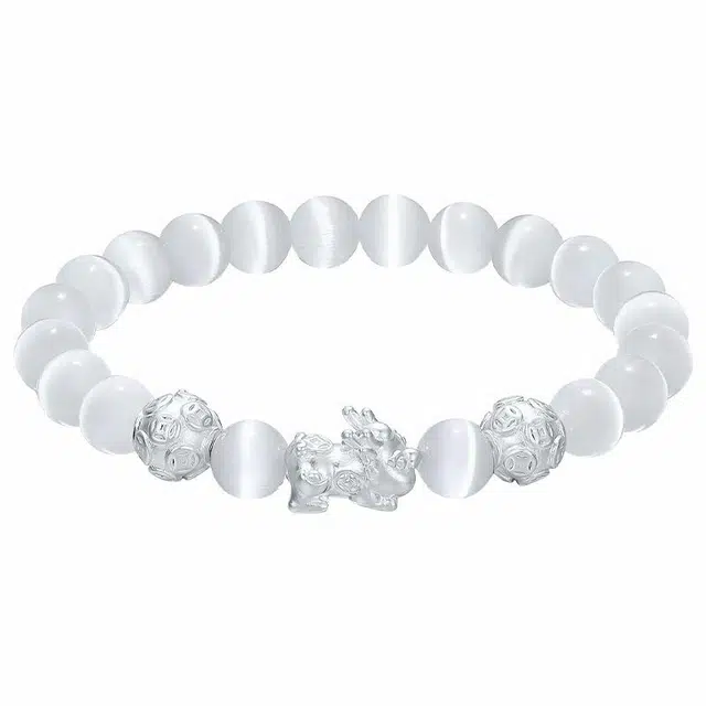 世纪缘珠宝 新中式纯银招财貔貅吞金兽本命足银转运珠铜钱币好运手饰玛瑙叠戴一对 玻璃猫眼 手串 男女同款情侣款