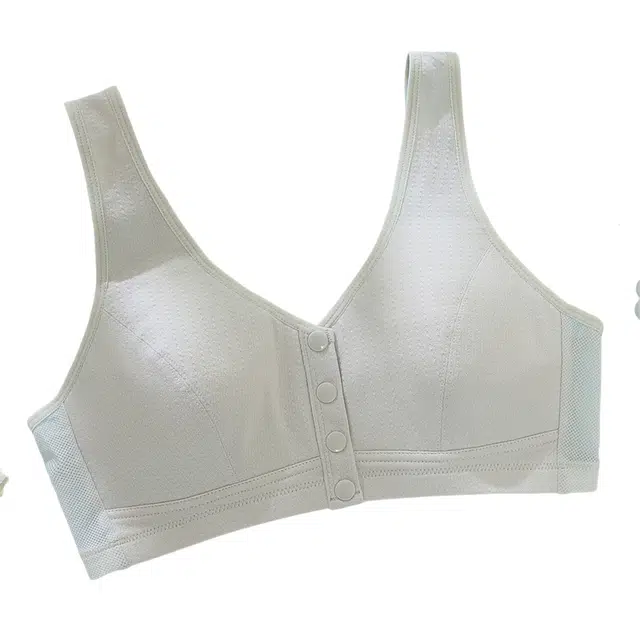 俏佳人 纯色透气网孔妈妈内衣前扣式侧收薄款中老年人背心式文胸 女款