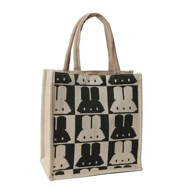 静玲珑 卡通可爱手拎单肩包双面刺绣帆布手提包