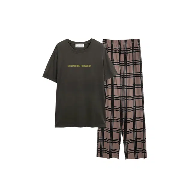 贝妍 薄款短袖长裤休闲简约舒适睡衣套装 男款 深灰色