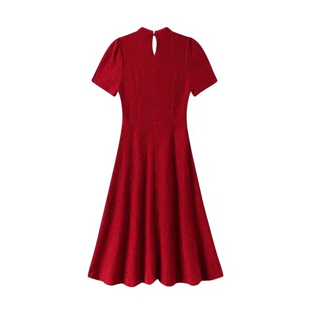 古莲菲 高级感小个子新中式舒适拼接时尚短袖连衣裙 女款 红色