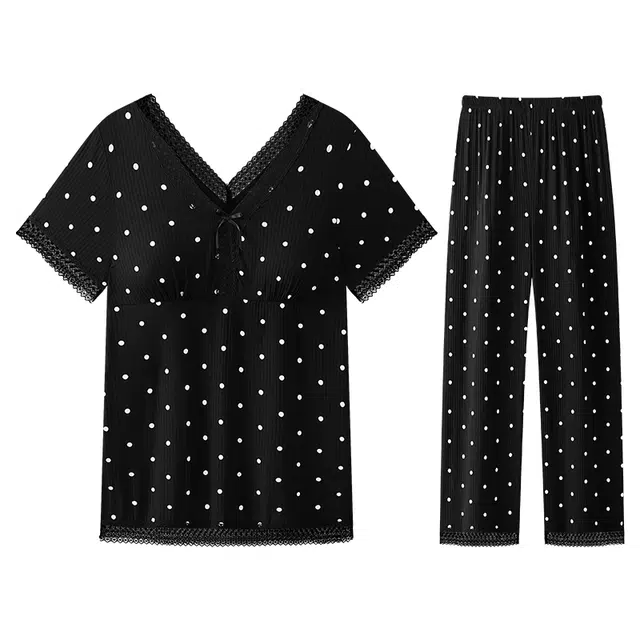 兰缪 带胸垫短袖长裤家居服睡衣套装 女款 图片色