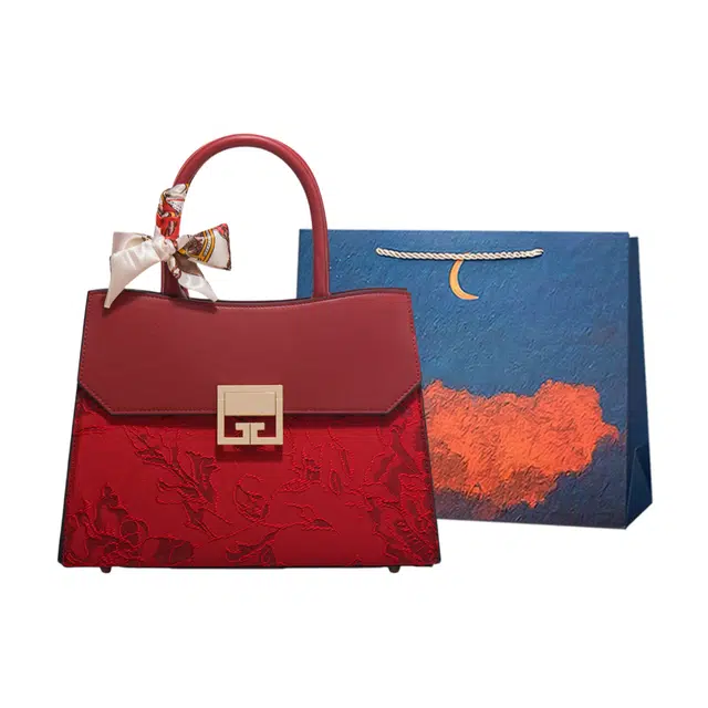 爱尔绅特 中国风刺绣中年气质妈妈包 人造革 手提包 常规 女款 红色/蓝色/棕色