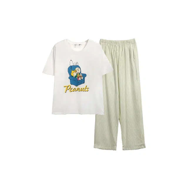 贝妍 薄款短袖长裤凉感休闲家居服睡衣套装 女款 图色