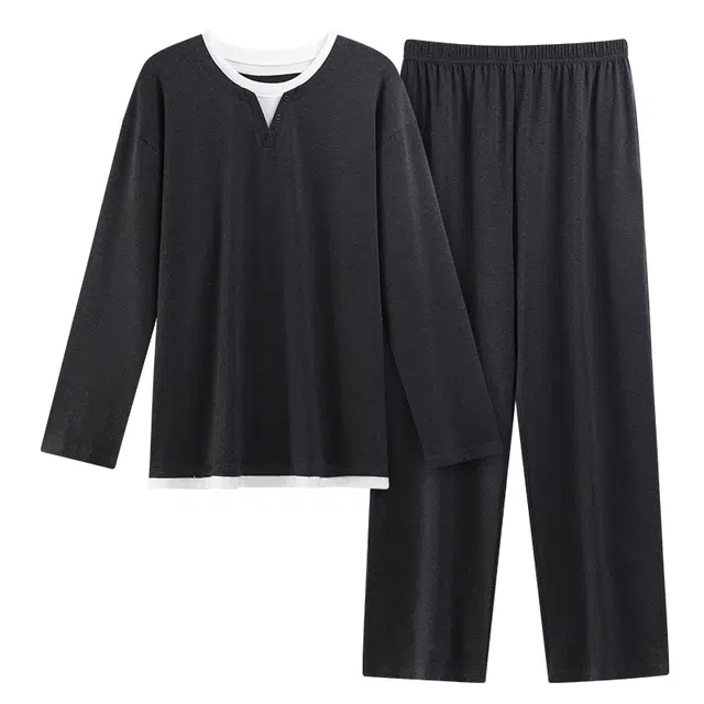 莫代尔 宽松百搭舒适亲肤圆领套头气质轻柔细腻长袖长裤可外穿夏季睡衣套装 男女同款