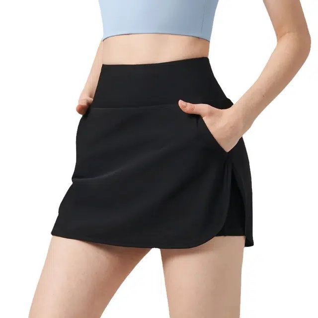 欧迪芬  薄款速干短裤女子跑步训练健身裤女假两件  瑜伽短裙