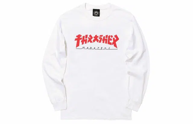 Thrasher Godzilla Logo Flame Print Long Sleeve White