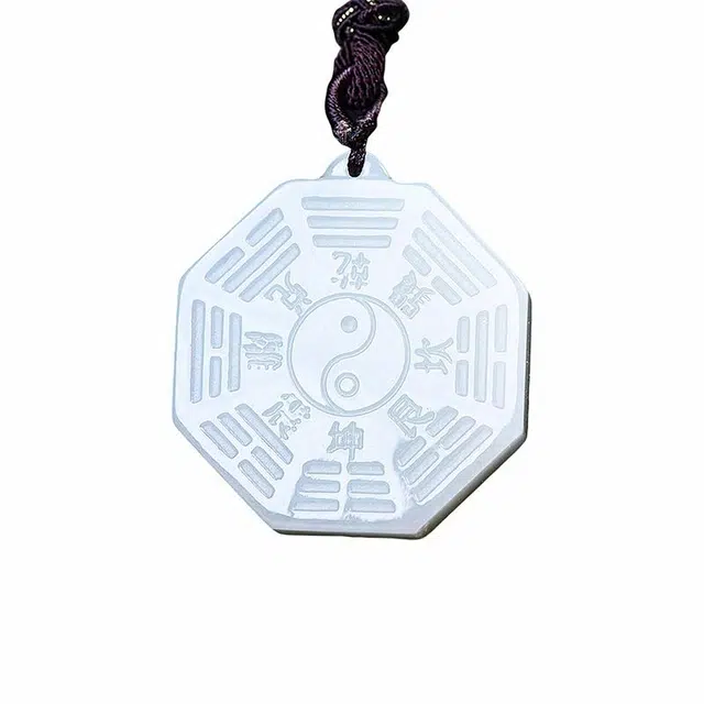 舒杰 新中式古风精雕八卦牌 和田玉项链 白玉 男女同款情侣款