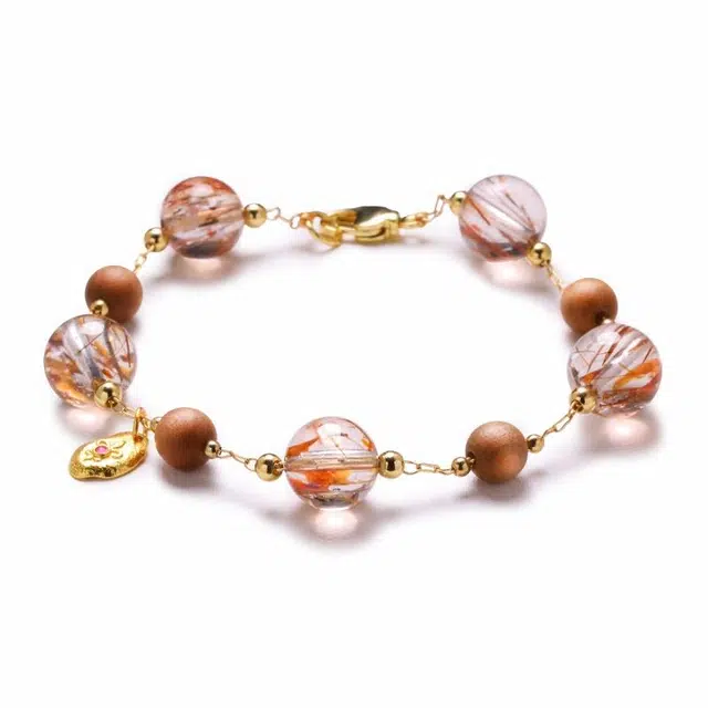 【大女主气场】 灵菲 原创设计黑金超七老山檀福牌手饰 小众简约新中式慵懒知性气质 招财纳福转运#好运天然 金发晶 手链 女款