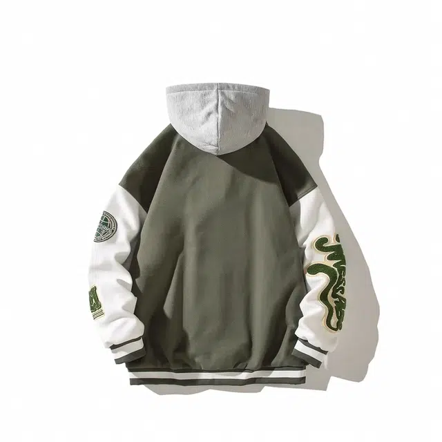 轻迎  日系港风大码夹克连帽假两件外套棒球服 男款