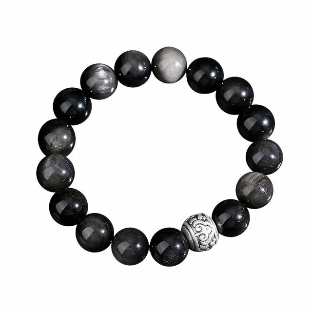 希缘 【好运连连】新中式国潮复古简约时尚百搭个性潮流转运珠男士好运手饰 黑曜石 手串 男款