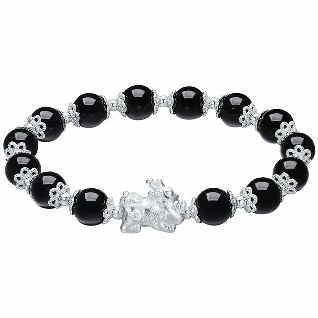 世纪缘珠宝 招财貔貅足银纯银吞金兽新中式手饰一对转运珠好运 玛瑙 玉石手串 男女同款情侣款