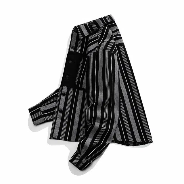 雅鹿 潮流条纹复古宽松长袖夹克外套 男女同款 黑色