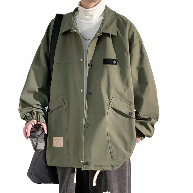 顶峰保罗 美式复古高街纯色单排扣休闲多口袋宽松百搭翻领开衫夹克外套 男女同款