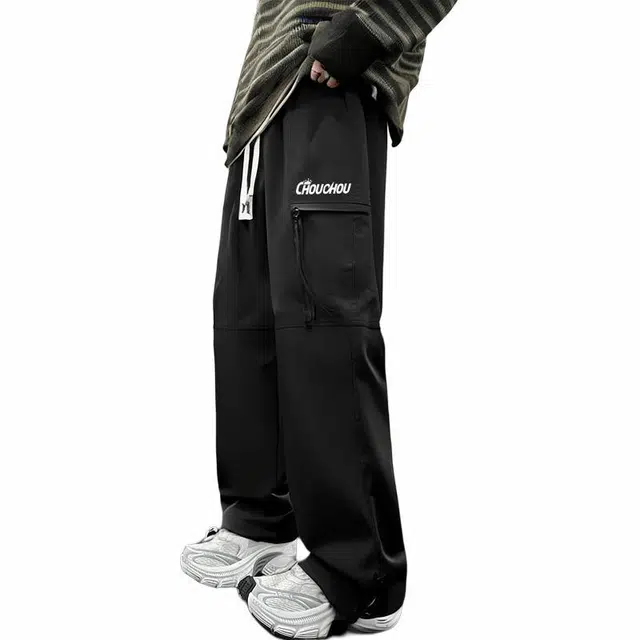 周同学 周杰伦 美式复古高街简约基础款设计字母印花系带抽绳宽松直筒日常通勤舒适舒适休闲裤 男女同款