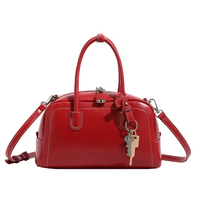 恒源祥 时尚百搭高级感 超纤合成革 单肩手提包 女款 红色