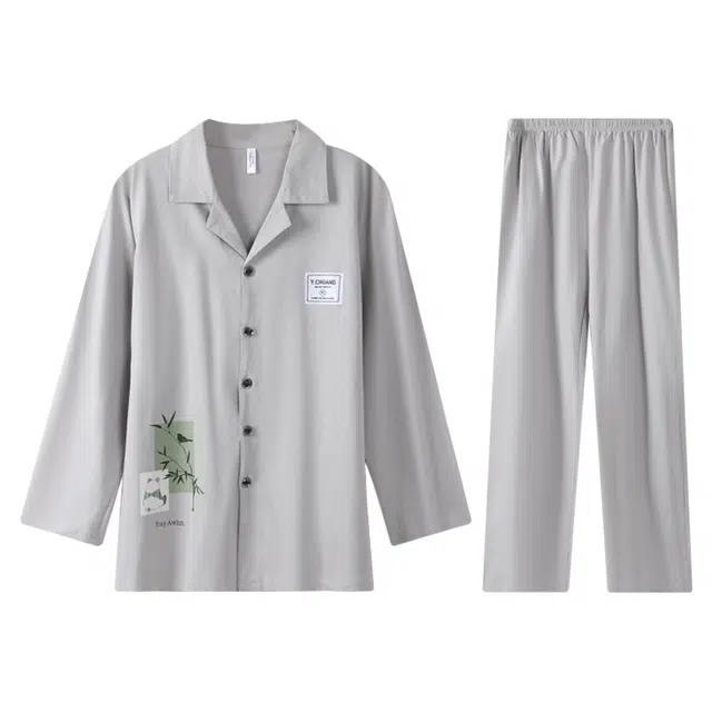 向薇 简约舒适长袖上衣家居服长裤睡衣套装 男款 图片色