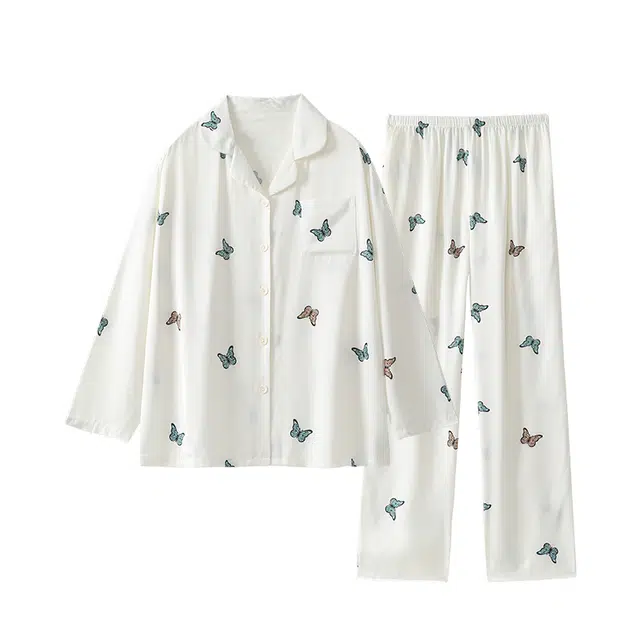 俏韵 高级感休闲舒适长袖长裤睡衣套装 女款 仙女白