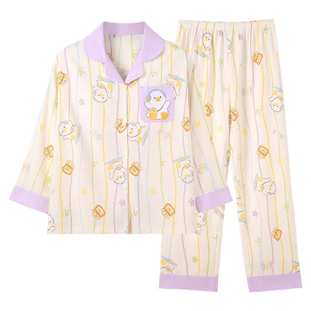 俏霓桐 萌新系列 可爱卡通软萌甜美舒适家居服带胸垫可外穿睡衣套装 女款 图色