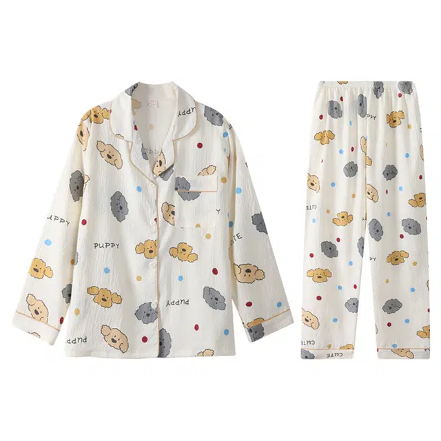 向薇 薄款柔软舒适卡通长袖长裤家居服睡衣套装 女款 图片色