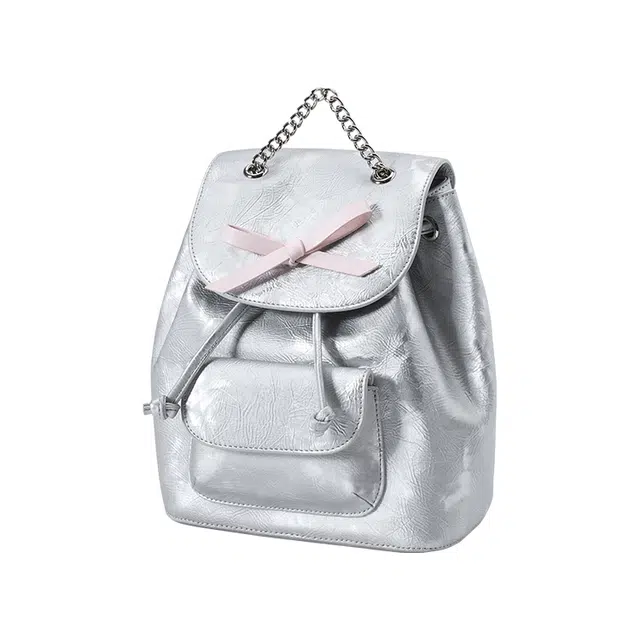 森马 时髦洋气 合成革 双肩包 大号 女款 梦幻粉/烟灰银