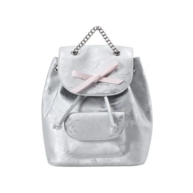 森马 时髦洋气 合成革 双肩包 大号 女款 梦幻粉/烟灰银