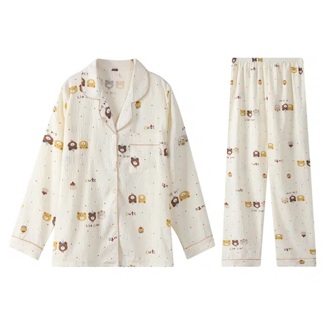 向薇 亲肤柔软舒适长袖长裤薄款睡衣套装 女款 图片色