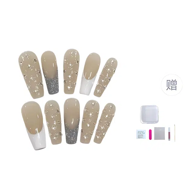 几多萌 芭蕾女孩  穿戴甲 梯型长款白色裸色 法式 高级感可拆卸