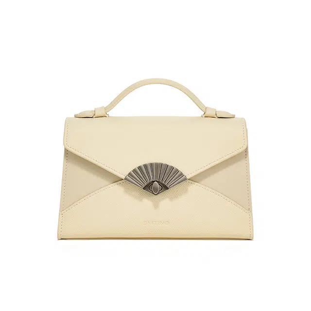 西木汀 悸动 时尚设计高级感百搭凯莉包 牛皮 单肩斜挎包 手提包 小号 女款 雾霾蓝/米白色