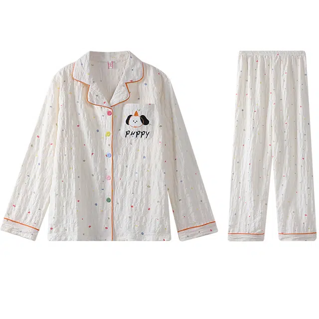 向薇 长袖带胸垫一体舒适透气睡衣套装 女款 图片色