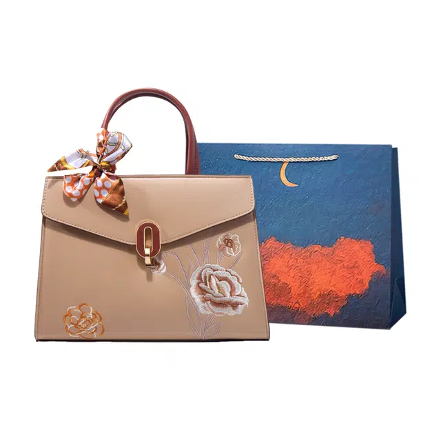 爱尔绅特 高级感百搭 人造革 手提包 女款 康乃馨棕杏