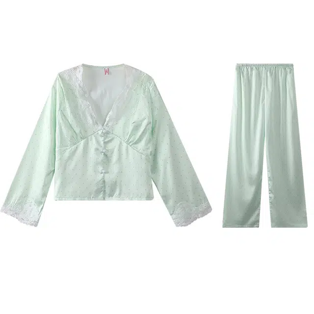 向薇 亲肤休闲薄款长袖长裤可外穿大码家居服睡衣套装 女款 图片色