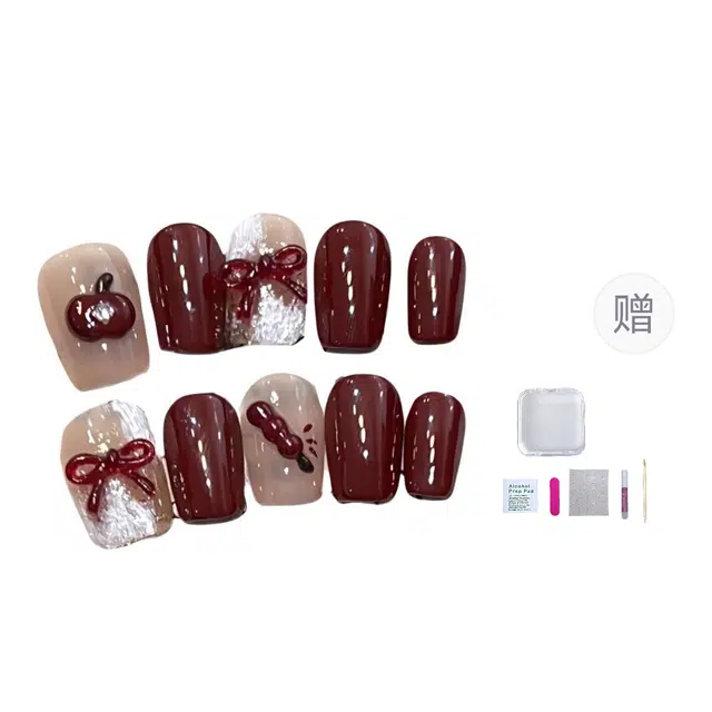 几多萌 糖葫芦  穿戴甲 短短梯酒红色纯色