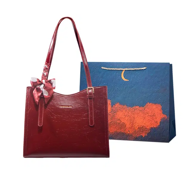 爱尔绅特 高级感结婚通勤托特包妈妈包 人造革 单肩包 常规 女款 红色