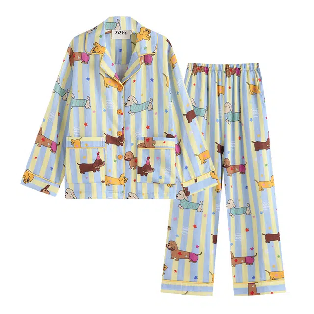 侘町 卡通柔软透气亲肤睡衣套装 男女同款 图片色