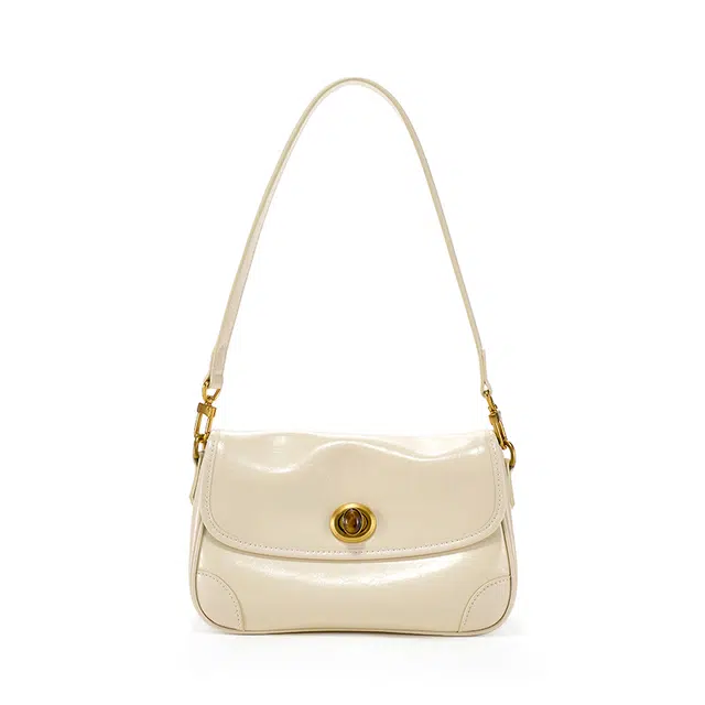 西木汀 微风细雨 小众高级感简约复古百搭 牛皮 斜挎单肩包 常规 女款 米白色/深邃黑