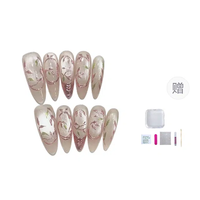 几多萌 妙笔生花高级感穿戴甲手工美甲法式魔镜假指甲片  杏仁长款高光猫眼裸色