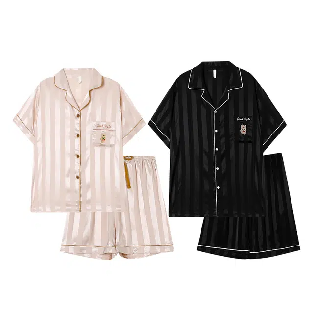 俏韵 薄款短袖条纹高级感家居服睡衣套装 男女同款