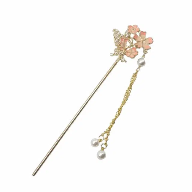 简应舒 古风汉服新中式盘子珐琅花朵步摇 合金 发簪 女款